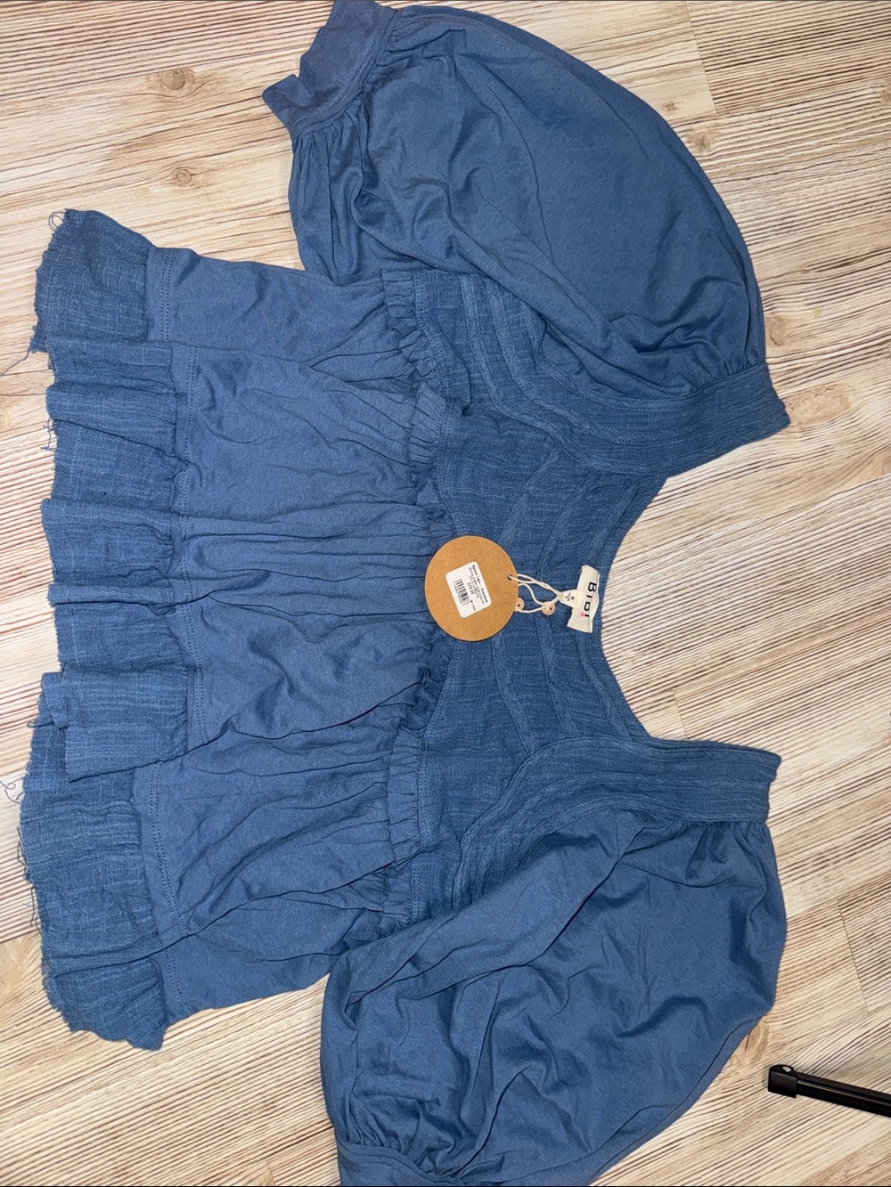 Blue Puff-Sleeve Women's Top -